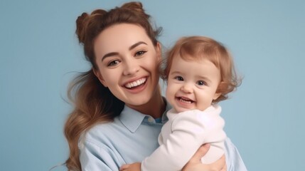 Happy woman and girl. Illustration AI Generative.