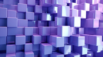 Modern Tech Background with Perfectly Aligned Blocks. Purple and light violet, 3D Render pattern. Contemporary wall of cubic glossy shining tile