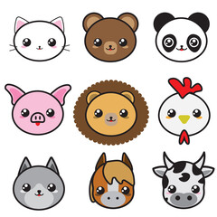 Fototapeta premium Various kawaii animals, adorable and enchanting. Perfect for children's products, stationery, and decor, bringing fun and cuteness in a unique design.