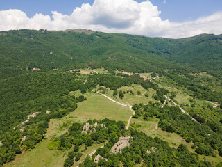 Naklejka na ściany i meble Aerial view of ancient thracian Sanctuary Skumsale, Bulgaria