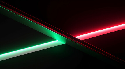 An image of a sleek neon parallelogram with alternating red and green shades on a clean white background.