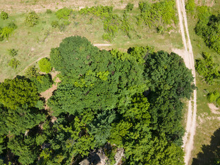 Aerial view of ancient thracian Sanctuary Skumsale, Bulgaria