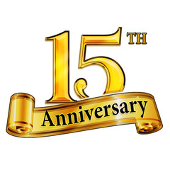 15th Anniversary Gold Banner Icon on Transparent Background