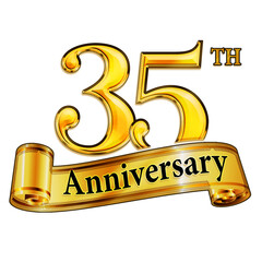 35th Anniversary Gold Banner Icon on Transparent Background