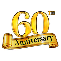 60th Anniversary Gold Banner Icon on Transparent Background