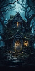 Fototapeta na wymiar Ancient Cottage in a Dark Forest Generative AI Digital Illustration Part#070623 