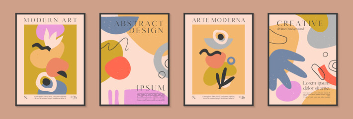 Art modern vector posters with hand drawn organic shapes,textures and doodles.Trendy contemporary illustrations for prints,flyers,banners,invitations,branding design,covers,home decor