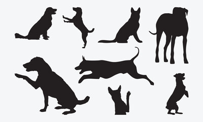Dog  black shape vector illustration set isolated on white background. Detailed decorative Dog keeping logotype design elements. eps 10.