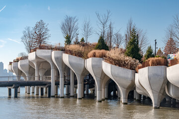 The outer structure of Little Island, new small park on the Hudson river in New York