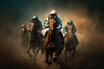 Horse jockeys are racing on the_track