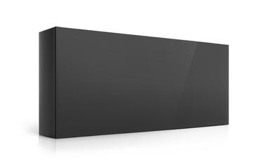 Fototapeta premium Realistic black cardboard box mockup. Half side view. Vector illustration isolated on white background. Can be use for food, medicine, cosmetic, sport and other. Ready for your design. EPS10. 