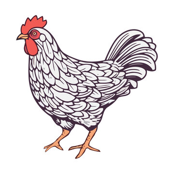 Cute cartoon rooster standing on white background