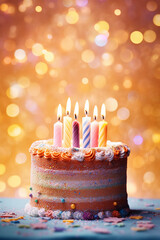 design of Birthday Cake with Six Lit Candles. Generative ai - 610447246