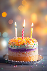 design of Birthday Cake with Lit Candles. Generative ai - 610447256