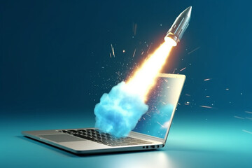 Rocket Flying out of Laptop Monitor. generative ai