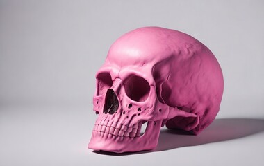 Pink skull isolated grey background. Pink color dead skull isolated. Generative Ai