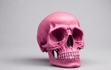 Pink skull isolated grey background. Pink color dead skull isolated. Generative Ai