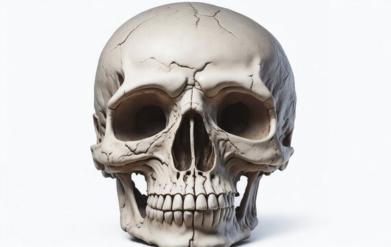 close up of a human skull on a white background. Skull photo with white background. Generative Ai