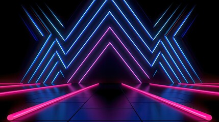 Neon zigzag with blue and pink lines on the dark background