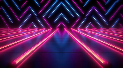 Fototapeta na wymiar Neon zigzag with blue and pink lines on the dark background