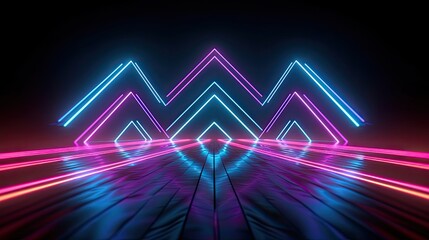 Neon zigzag with blue and pink lines on the dark background