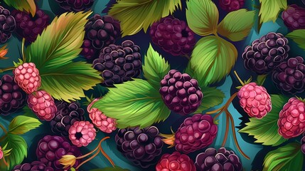 Fresh Organic Boysenberry Berry Cartoon Horizontal Background Illustration. Healthy Vegetarian Diet. Ai Generated drawing Background Illustration with Delicious Juicy Boysenberry Berry. Generative AI