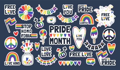 Set of vector stickers for pride month. Symbols of the LGBT community. © Helga