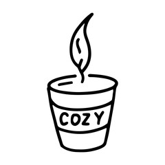 Hand drawn outline illustration of scented candle. Home decor element in doodle style