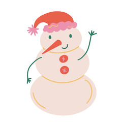 Hand drawn illustration of snowman. Christmas decoration element in doodle style