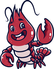 Cute Baby Lobster Smiling Cartoon Character Design