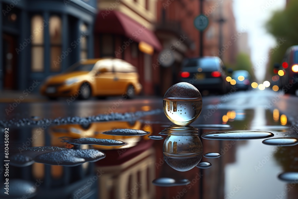 Poster puddle street big eye reflection, street reflection, big blob made with generative ai