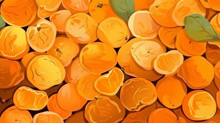 Organic Dried Apricot Fruit Cartoon Horizontal Background Illustration. Healthy Vegetarian Energy Snack. Ai Generated drawing Background Illustration with Delicious Chewy Dried Apricot Generative AI