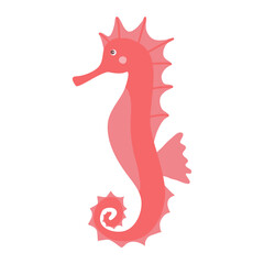 Cute cartoon red sea horse, flat vector for kids