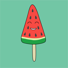 Watermelon cute cartoon character ice cream with face, vector