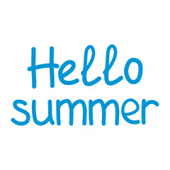 Hello summer hand drawn blue color lettering typography, vector