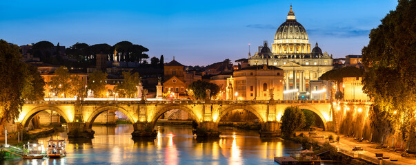 Saint Peters basilica at sunset in Vatican. Italy 