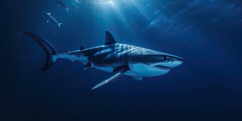 AI Generated. AI Generative. Photo illustration of dangerous unawer water shark black fish. Diving adventures. Graphic Art