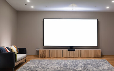 beautiful room with a large cabinet and a large plasma tv and a gray carpet
