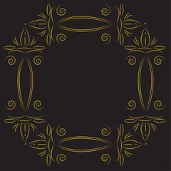 Frame with floral gold ornament. Isolated. Vector illustration with vintage border with gold pattern on black background. Empty place, space.