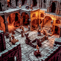 Fototapeta na wymiar interior of underground dungeon room with torches