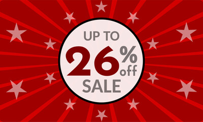Up to 26% Off, red banner with discount for mega sales