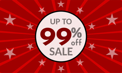 Up to 99% Off, red banner with discount for mega sales