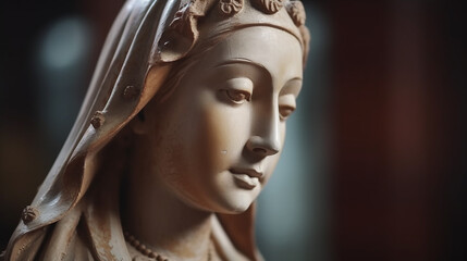 Closeup da bela estátua de nossa senhora da graça virgem Maria na igreja - obrazy, fototapety, plakaty