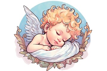 Sleeping cute little angel illustration. AI generated - obrazy, fototapety, plakaty