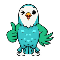 Cute blue turquoise bird cartoon giving thumb up