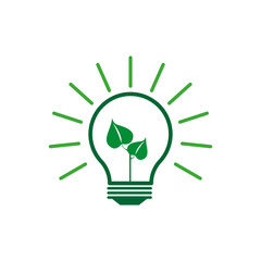 sustainable ecological energy icon, creative lamp, light bulb nature, plant in the bulb. Vector illustration. Stock image.