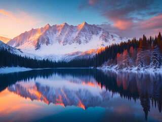 Sunrise in the mountains winter