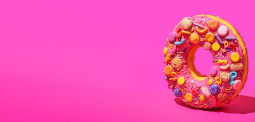 Fototapeta na wymiar Colorful Doughnut with pink Frosting. Generative ai