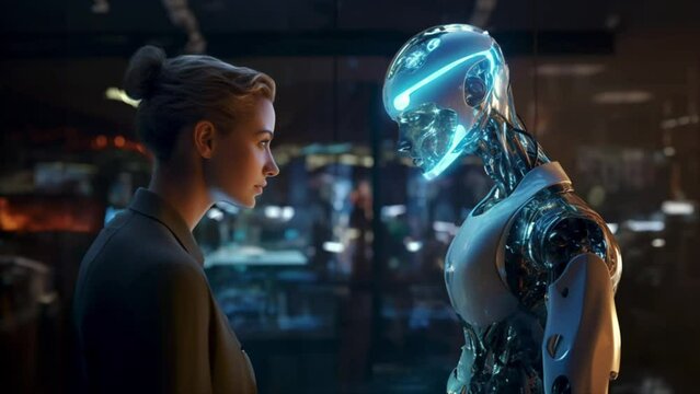 A Digital Generated Female Robotics Scientist and her Advanced AI Companion. Looping Background Clip