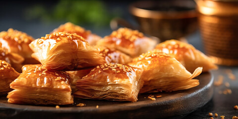 A Taste of Tradition,  Savor the Richness of Turkish Baklava with Syrup in a Tempting Visual Delight.
